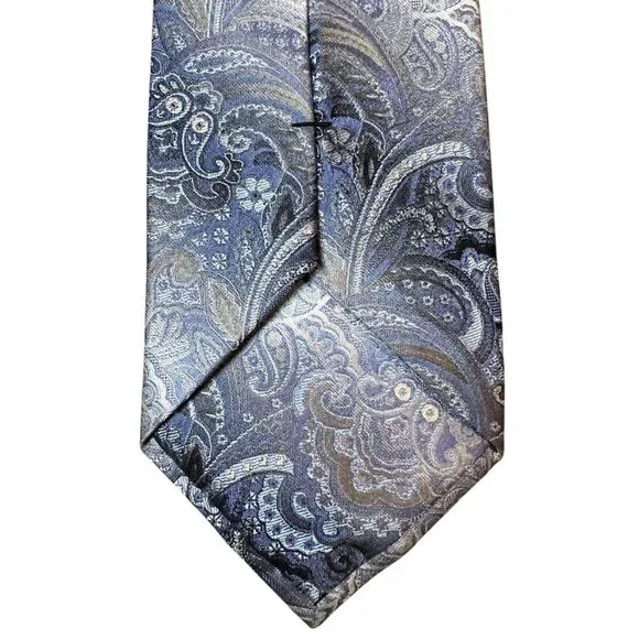 NEW w/o Tags Pronto Uomo Ombré Light Blue & Silver Floral Paisley 100% Silk 62" - Picture 4 of 6